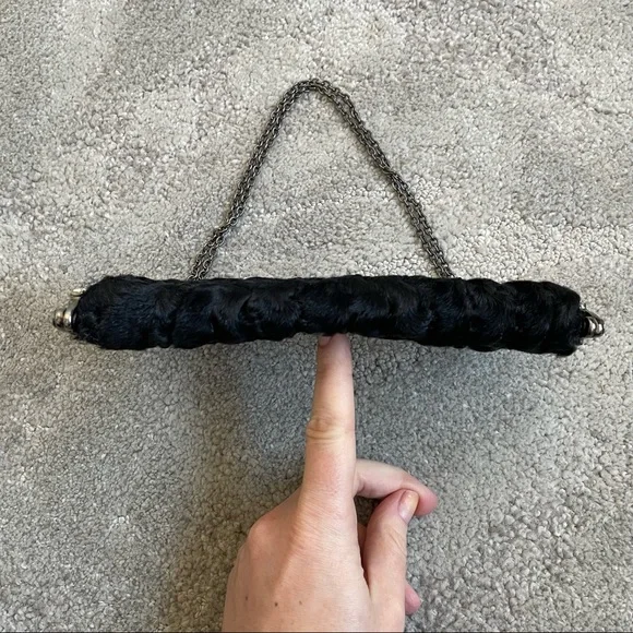 Clara Kasavina Black Fur Swarovski Crystal Embellished Evening Bag Clutch - Picture 6 of 11